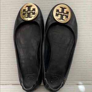Tory Burch Black Ballet Flats with Gold Logo